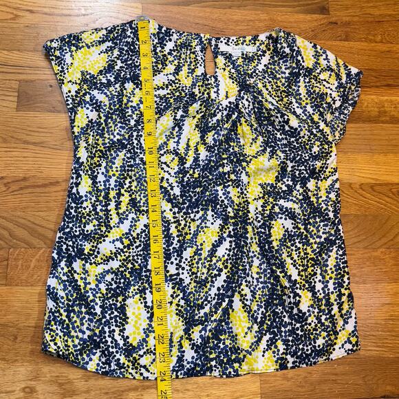 Boden Women’s 6 Blue Yellow Polka Dot Silk Blend Key Hole Short Sleeve Blouse - Picture 3 of 8